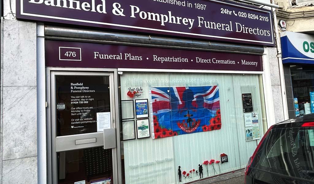 Banfield & Pomphrey Funeral Directors Remembrance Day Window Display.